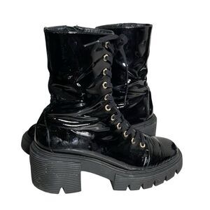 STUART WEITZMAN Black Patent Leather Combat Boots SoHo Lace Zip Womens Size 5.5